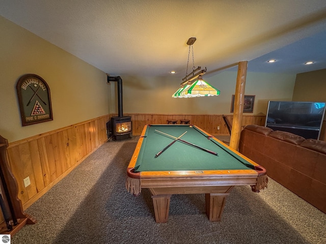 9184 S M-37, Wellston, MI 49689 - rec room featuring pool table, wood walls, carpet, and a wainscoted wall