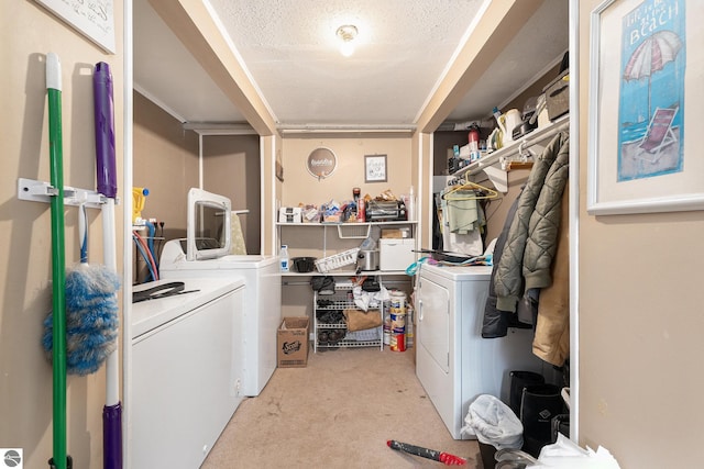 1956 S Goldenrod, Lake City, MI 49651 - laundry area with independent washer and dryer, carpet floors, and a textured ceiling
