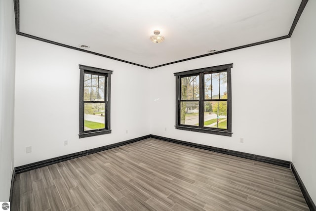 117 S Fancher St, Mount Pleasant, MI 48858 - empty room featuring baseboards, plenty of natural light, wood finished floors, and crown molding