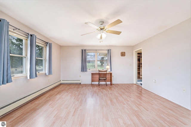 4120 M-66, Kalkaska, MI 49646 - spare room with wood finished floors, healthy amount of natural light, a ceiling fan, and a baseboard heating unit