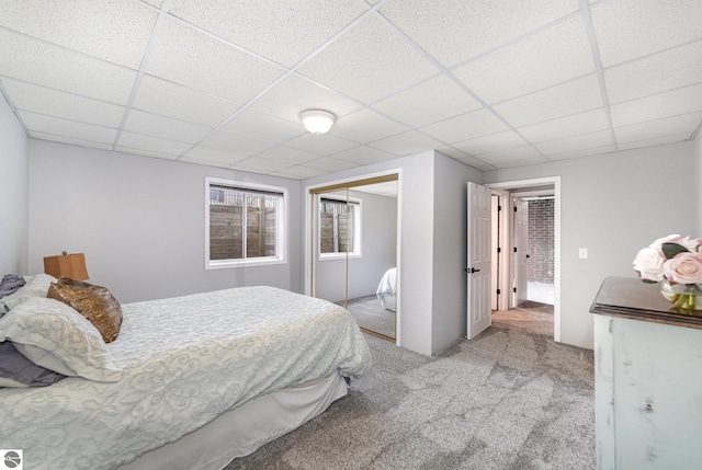 726 Doe Trl, Mount Pleasant, MI 48858 - bedroom featuring a drop ceiling, light carpet, and a closet