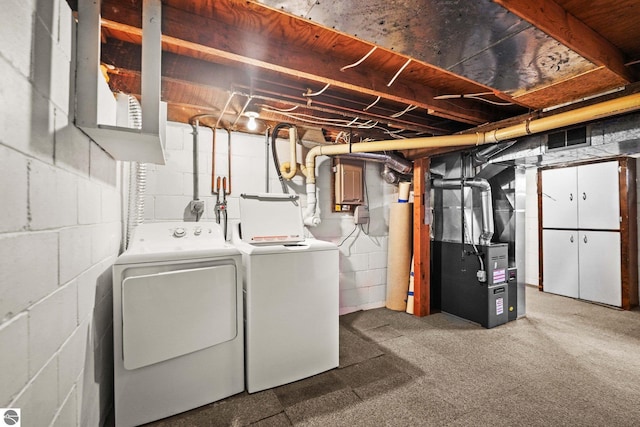 203 W Sixteenth St, Traverse City, MI 49684 - unfinished basement featuring washer and clothes dryer and heating unit