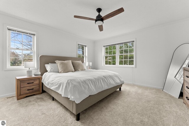 5945 E M-55, Cadillac, MI 49601 - bedroom featuring crown molding, multiple windows, baseboards, and light colored carpet