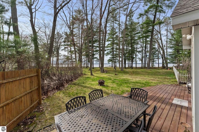 5945 E M-55, Cadillac, MI 49601 - wooden terrace with outdoor dining space and a water view