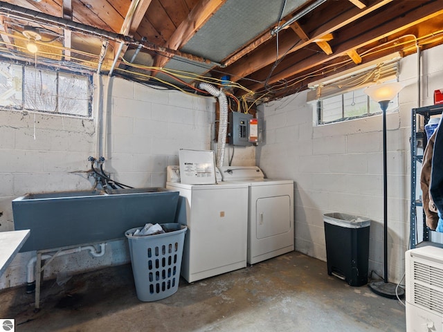 laundry area featuring washing machine and dryer and electric panel