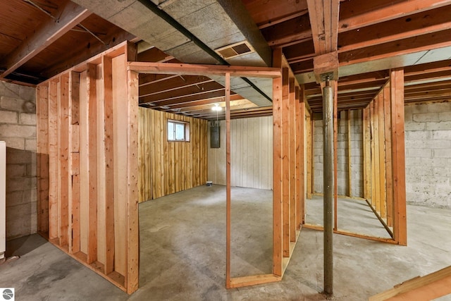 basement with electric panel