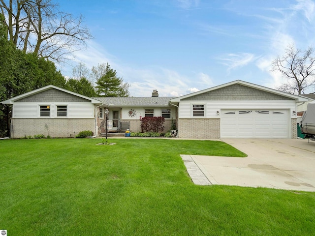 9311 Whipple Shores Dr, Clarkston, MI 48348 - view of front facade featuring brick siding, a chimney, an attached garage, driveway, and a front yard