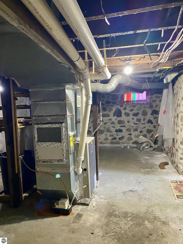 unfinished below grade area with heating unit
