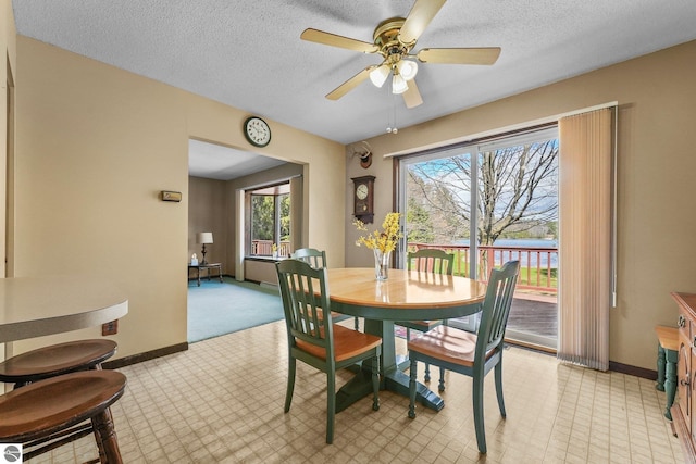 11531 S Tower Rd, Maple City, MI 49664 - dining room featuring baseboards, ceiling fan, a textured ceiling, and light flooring