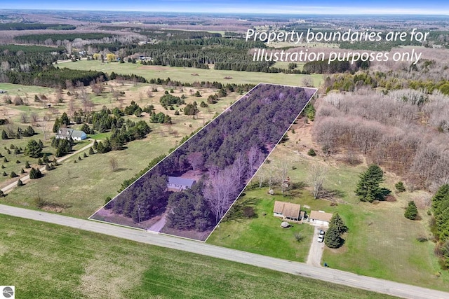 714 SE Saunders Rd, Kalkaska, MI 49646 - aerial view of property's location featuring property boundaries highlighted and rural landscape