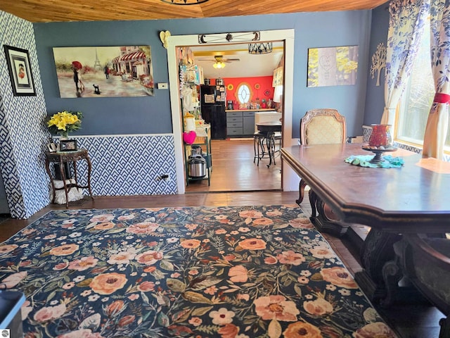 117 S Gladwin St, Lake City, MI 49651 - dining room with ceiling fan and wood finished floors