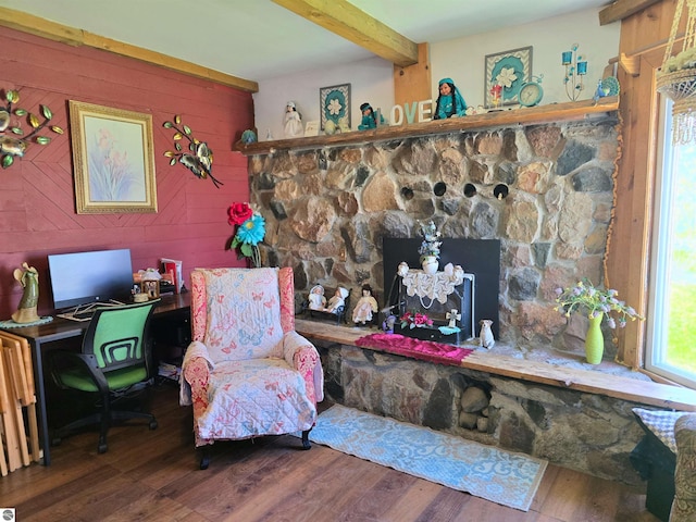 117 S Gladwin St, Lake City, MI 49651 - home office with wood finished floors, beam ceiling, and wooden walls