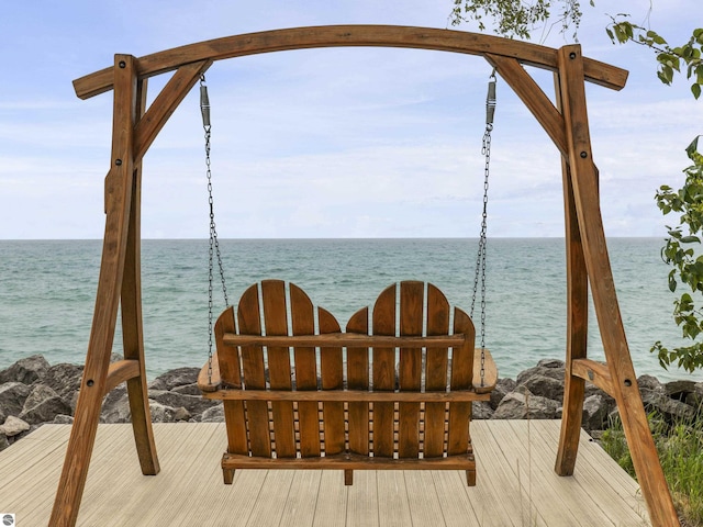 dock area with a water view