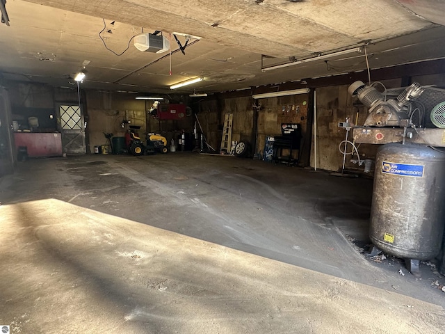 garage with a garage door opener