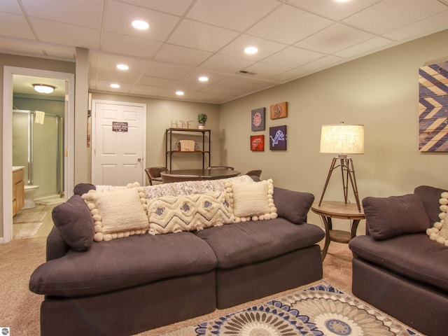 7984 Ontonagon Ct Unit 23, Thompsonville, MI 49683 - living area with light colored carpet, recessed lighting, and a paneled ceiling