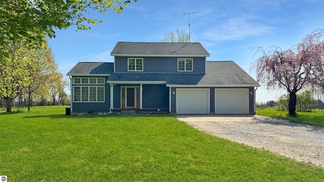 20202 50th Ave, Marion, MI 49665 - traditional-style house with dirt driveway, a front lawn, roof with shingles, and a garage