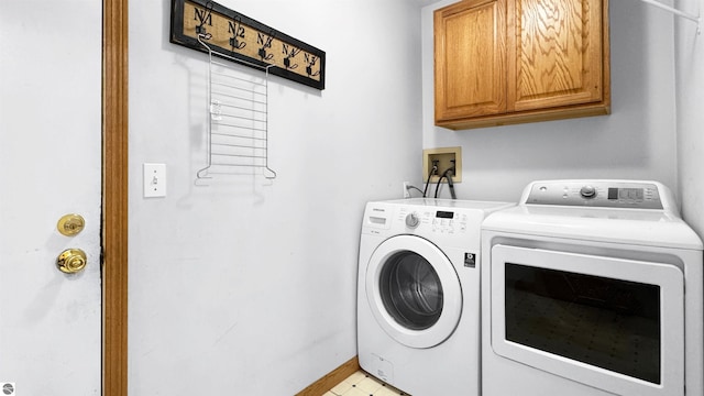 20202 50th Ave, Marion, MI 49665 - clothes washing area with separate washer and dryer, cabinet space, and baseboards