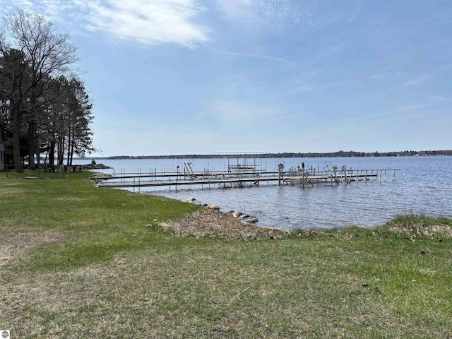 2050 Hiawatha Dr, Cadillac, MI 49601 - dock featuring a water view and a lawn