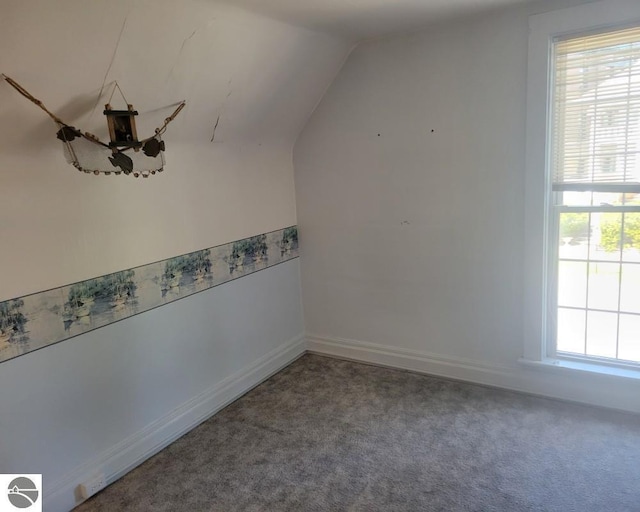 442 E Harris St, Cadillac, MI 49601 - additional living space with carpet flooring, lofted ceiling, and baseboards