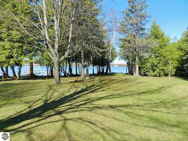 915 N Sunset Shores Dr, Lake Leelanau, MI 49653 - view of green lawn with a water view