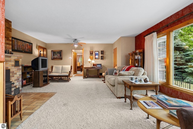7548 S Dune Hwy, Empire, MI 49630 - carpeted living area featuring a ceiling fan