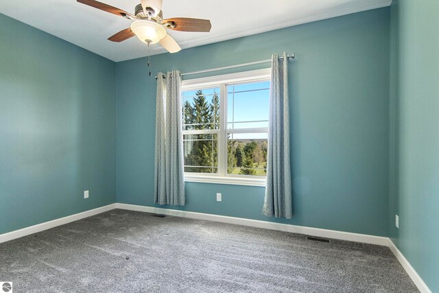 8233 Barney Rd, Traverse City, MI 49684 - unfurnished room with dark colored carpet, ceiling fan, and baseboards