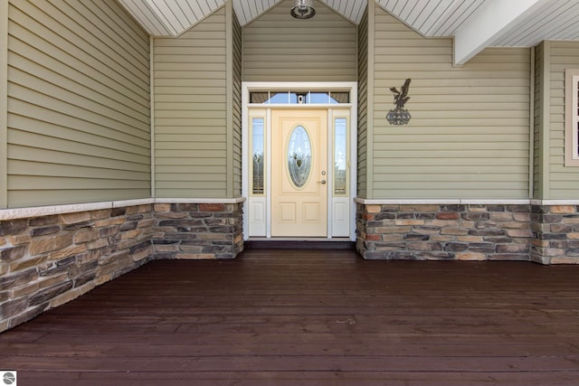 8233 Barney Rd, Traverse City, MI 49684 - entrance to property with stone siding and covered porch