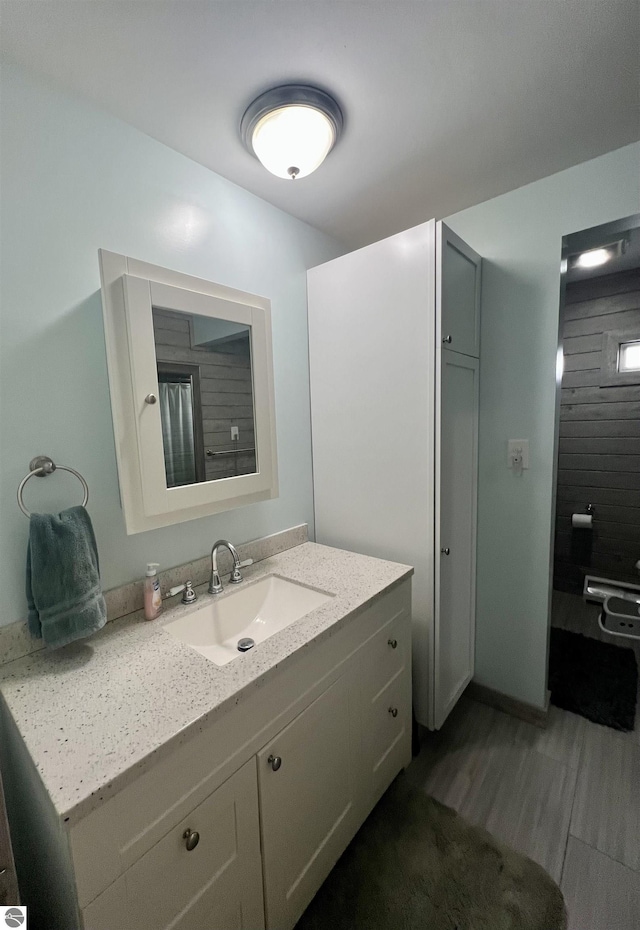 913 Mill St, Alma, MI 48801 - bathroom featuring wood finished floors and vanity