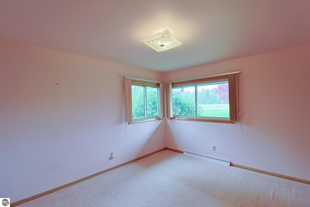 8670 E Pickard Rd, Mount Pleasant, MI 48858 - unfurnished room with a baseboard heating unit, light colored carpet, and baseboards