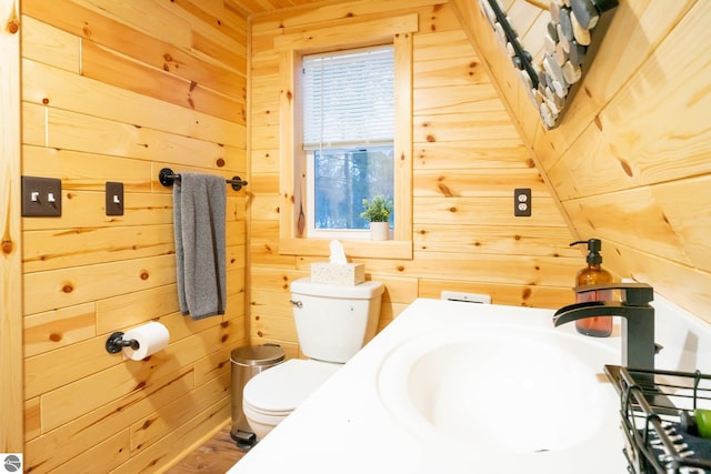 1428 Morel Ln, Grayling, MI 49738 - bathroom with wood walls, a sink, and toilet