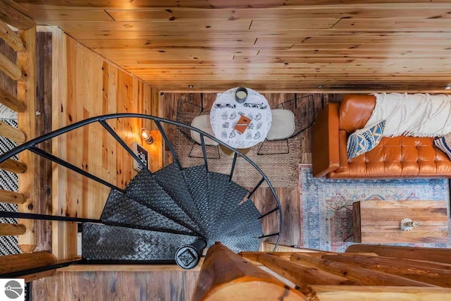 1428 Morel Ln, Grayling, MI 49738 - staircase with wood ceiling and wood walls