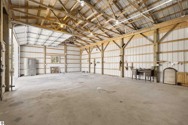 garage with metal wall