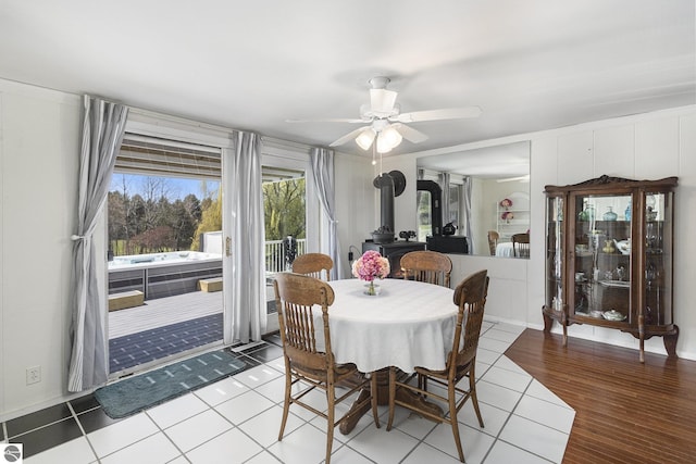 3121 Grace Rd, Frankfort, MI 49635 - dining space featuring a ceiling fan and wood finished floors