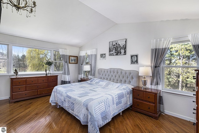3121 Grace Rd, Frankfort, MI 49635 - bedroom with vaulted ceiling, wood finished floors, and baseboards