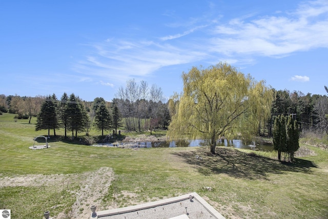 3121 Grace Rd, Frankfort, MI 49635 - view of green lawn with a water view and a wooded view