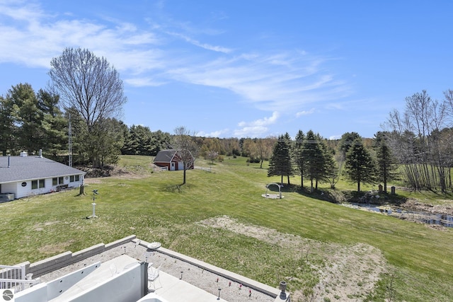 3121 Grace Rd, Frankfort, MI 49635 - view of green lawn with an outbuilding and a wooded view
