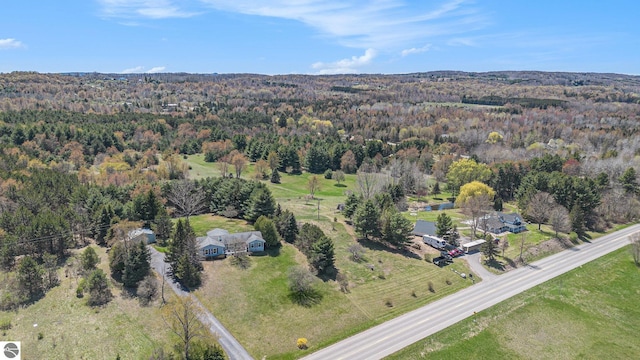 3121 Grace Rd, Frankfort, MI 49635 - aerial overview of property's location with a heavily wooded area