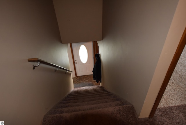 stairs featuring carpet floors