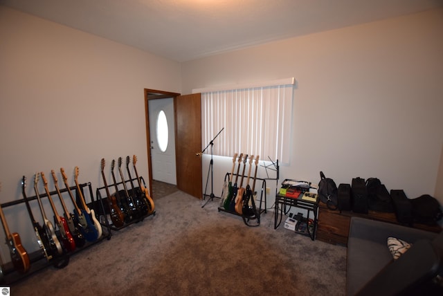 view of carpeted foyer entrance