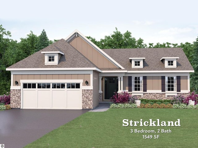UNIT15 S Club Dr Unit 15, Cedar, MI 49621 - craftsman inspired home featuring stone siding, board and batten siding, asphalt driveway, and a front yard