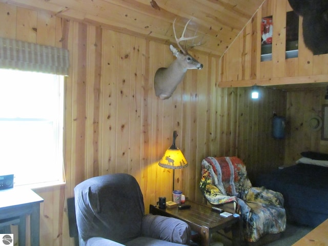00 S 47 3/4 Rd, Cadillac, MI 49601 - sitting room featuring wooden walls, plenty of natural light, and lofted ceiling