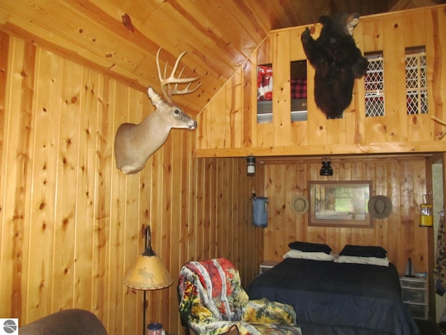 00 S 47 3/4 Rd, Cadillac, MI 49601 - bedroom with wooden walls, lofted ceiling, and wooden ceiling