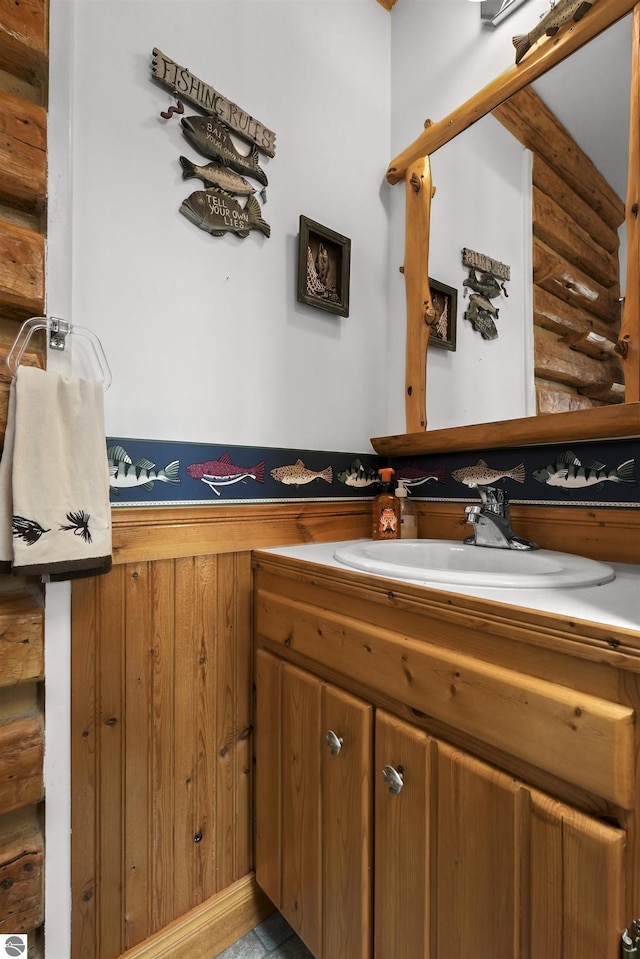 66 N Center St, Lake City, MI 49651 - bathroom featuring rustic walls and vanity