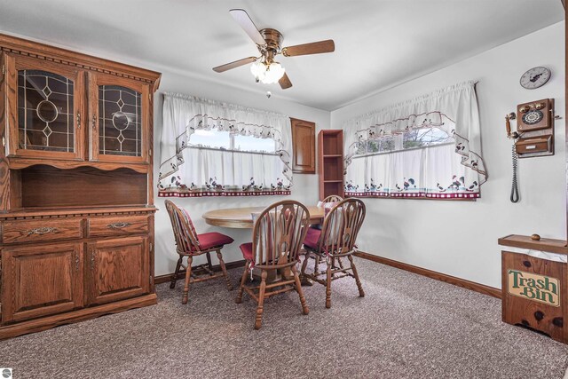 8805 Iroquois Trl, Saint Helen, MI 48656 - carpeted dining space featuring baseboards and a ceiling fan