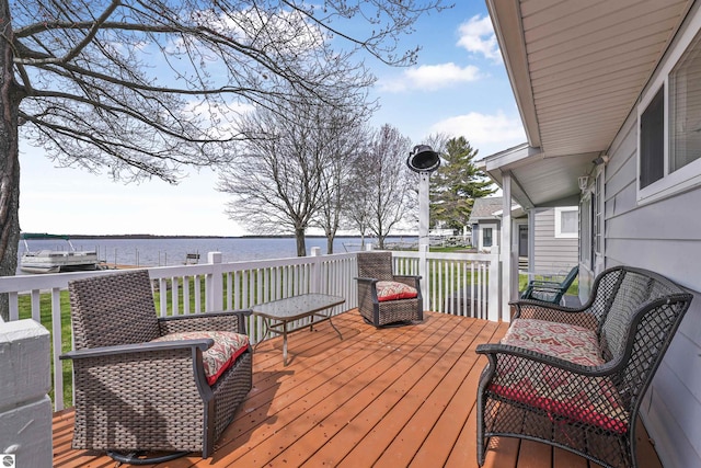 8805 Iroquois Trl, Saint Helen, MI 48656 - wooden terrace featuring a water view