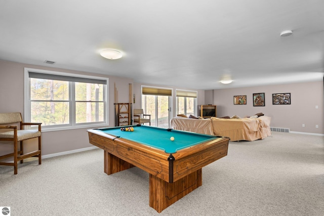 4854 Forest Trl, Bellaire, MI 49615 - rec room with baseboards, light colored carpet, and billiards