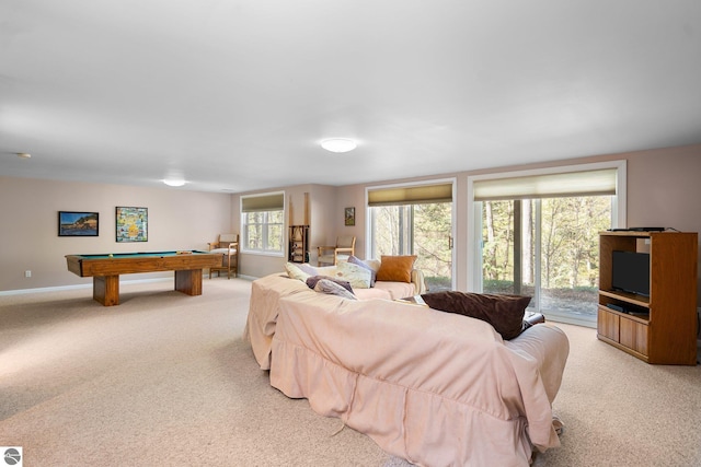 4854 Forest Trl, Bellaire, MI 49615 - bedroom with light colored carpet, billiards table, and baseboards