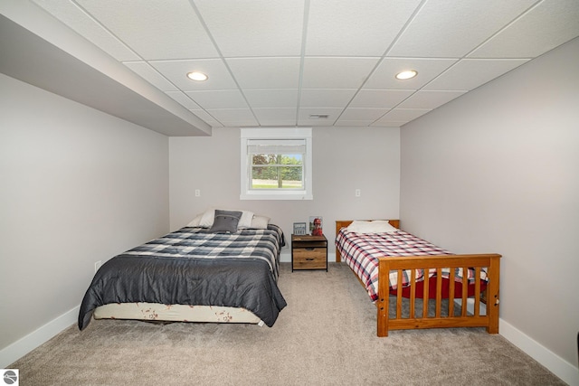 1254 Queensway Dr, Lake Isabella, MI 48893 - bedroom with carpet floors, recessed lighting, baseboards, and a paneled ceiling