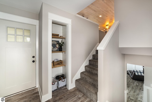 1254 Queensway Dr, Lake Isabella, MI 48893 - staircase featuring wood finished floors and wood ceiling