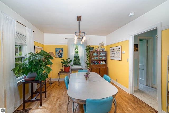 618 E Illinois St, Mount Pleasant, MI 48858 - dining room with a chandelier, baseboards, healthy amount of natural light, and light wood-type flooring